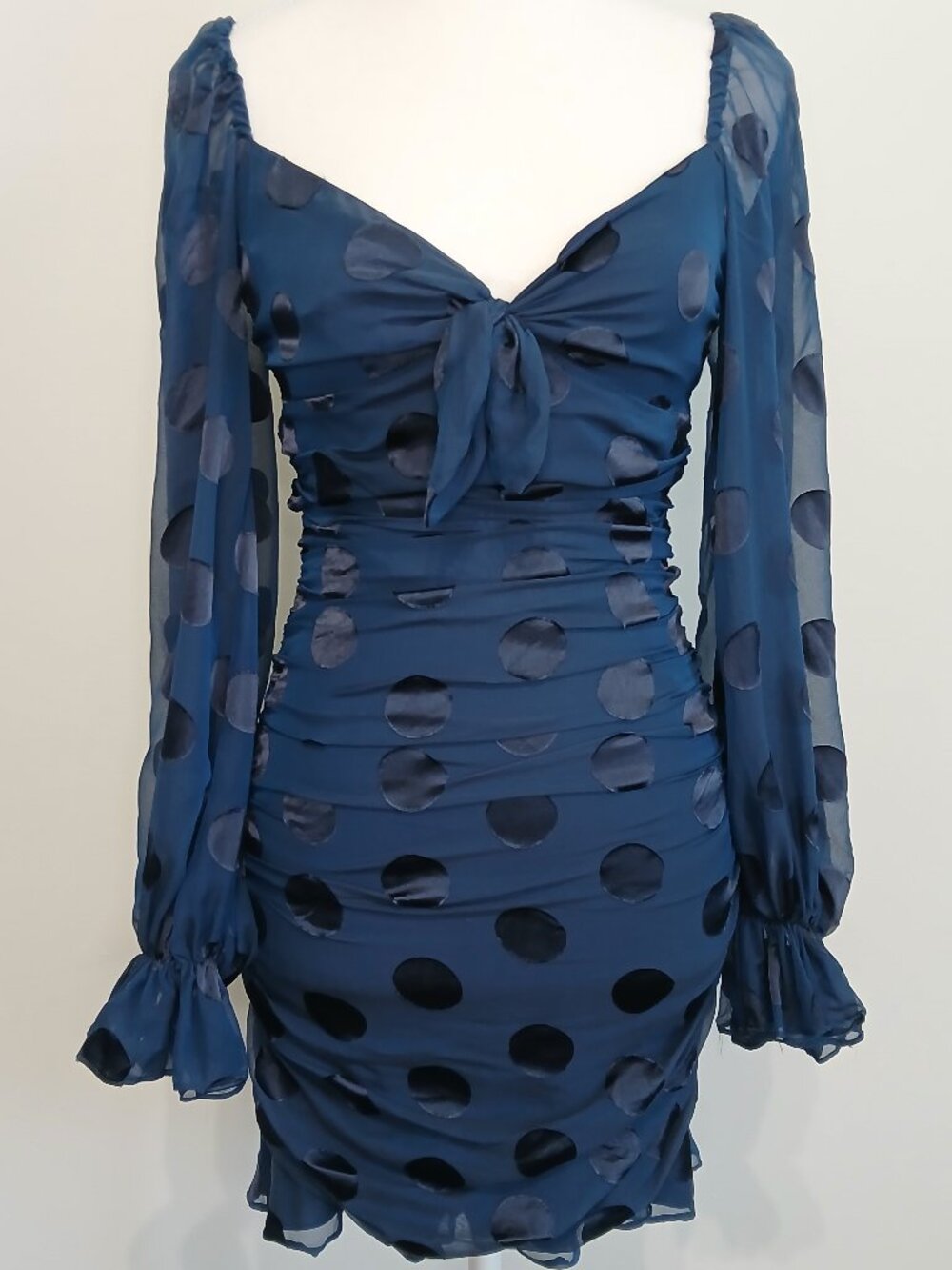 For Love & Lemons Lula Polka Dot Satin Burnout Chiffon Mini Dress Size XXS